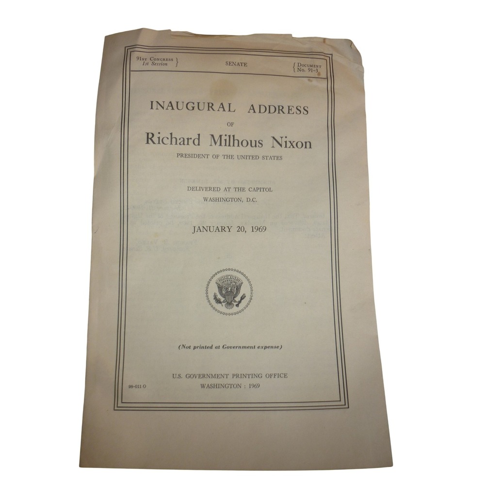 1969‎ Richard Nixon Inaugural Address Senate Document 91-3 GPO Pamphlet